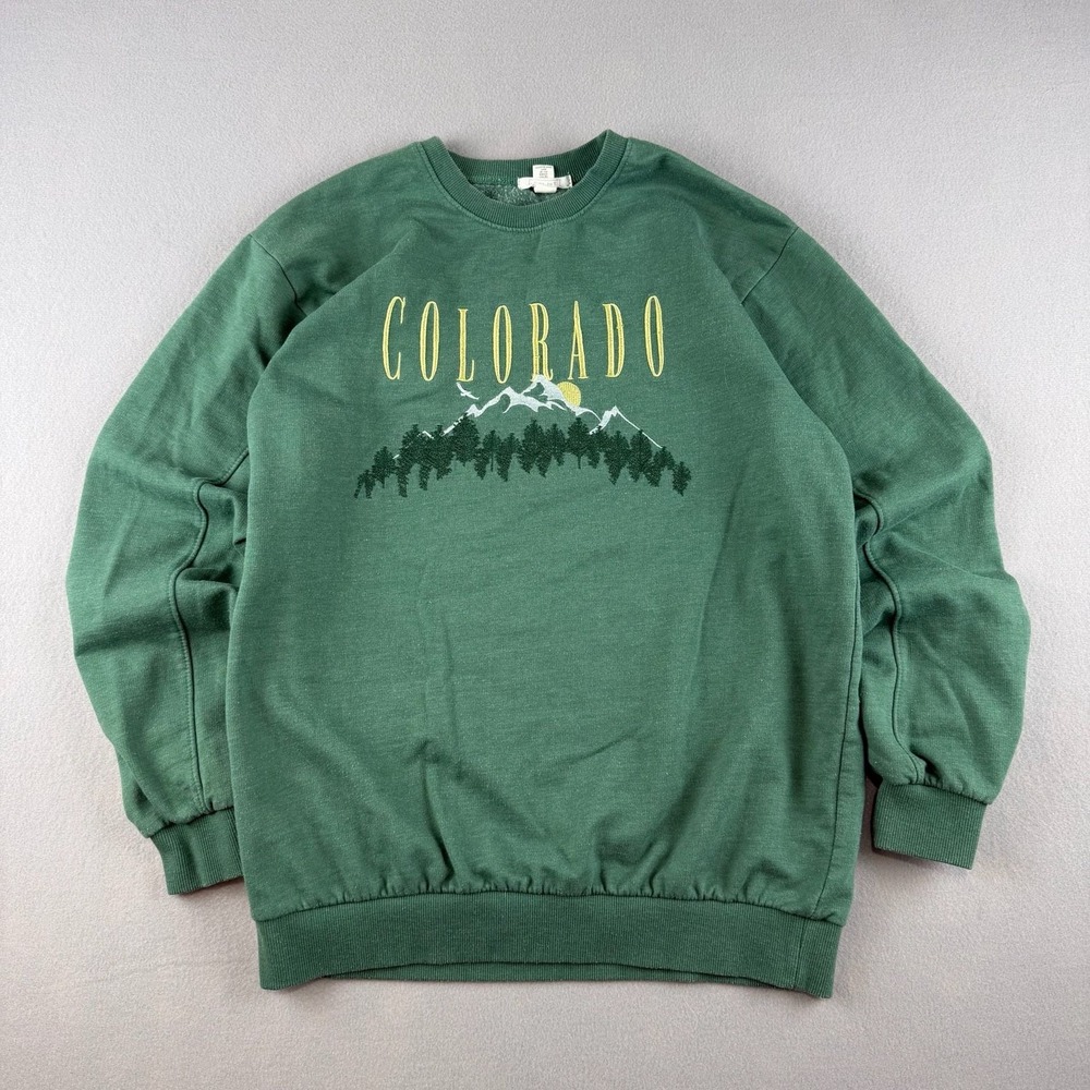 Full Tilt Colorado Graphic Sweatshirt Green Mountain Nature Crewneck Large